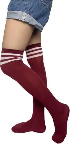 Vista 3 de spomei Women Striped Thigh High Stockings, Cotton Over Knee Tube Long Stocks For CosplayGothChristmas Party LW-3