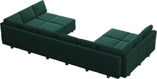 Vista 9 de Belffin Sofá modular modular de gran tamaño con tumbonas dobles en forma de U, sofá seccional reversible con almacenamiento de terciopelo verde