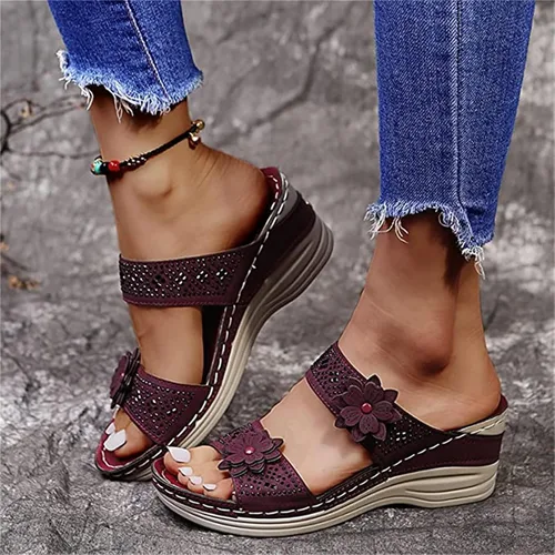 Vista 150 de Ladmiple Sandalias ortopédicas florales de moda 2023 con soporte de arco, zapatillas romanas casuales con puntera abierta