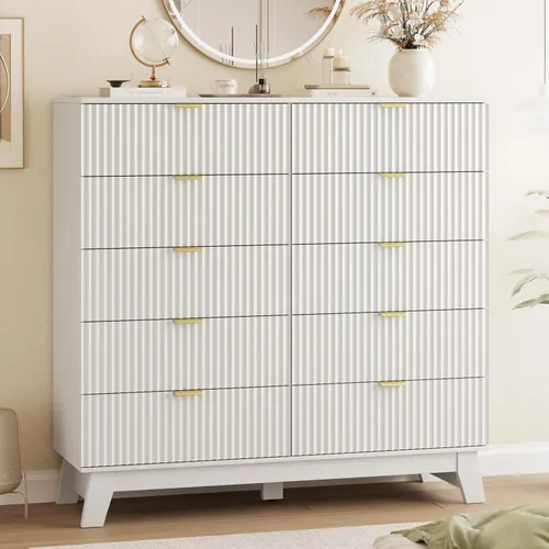 Vista 47 de Cómoda acanalada para dormitorio con 3 cajones, cómoda moderna de 24 pulgadas de ancho con mango de metal, soporte de TV de madera, armario de Negro