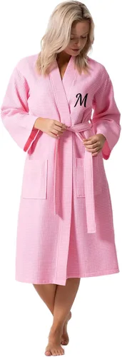Vista 7 de Turkish Linen Bata tipo kimono ligera de punto gofre, para spa y baño, para mujer, de secado rápido, suaves Negro
