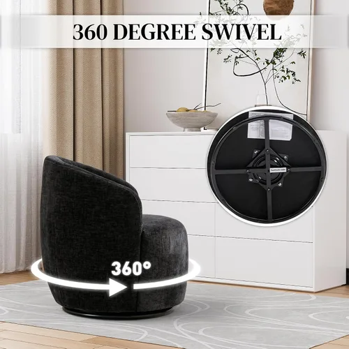 Vista 3 de Wrofly Juego de 2 sillas giratorias de barril de 360 grados, silla decorativa giratoria Boucle de 360 grados, sillón redondo tapizado de chenilla