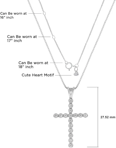 Vista 2 de La Joya Collar de cruz de diamante cultivado en laboratorio para mujer colgante de cruz de diamante TW de 16 - 12 quilates en plata de ley 925