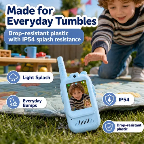 Vista 3 de Walkie Talkies de video para niños, paquete de 2 recargables con pantalla
