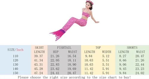 Vista 6 de 3Pcs Girls Swimsuits Mermaid Tails for Swimming Mermaid Costume Bikini Set for Big Girls Birthday Gift 4-12 Years