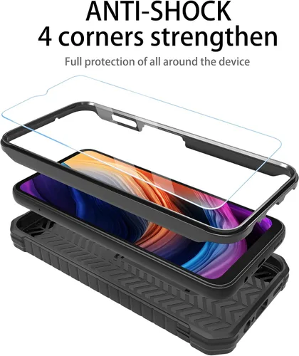 Vista 3 de Funda para Samsung Galaxy A14 5G, protección de grado militar, a prueba de golpes, con protector de pantalla HD de vidrio templado y soporte