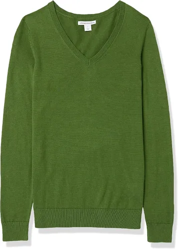 Vista 4 de Tienda Essentials - Suéter ligero de manga larga con cuello en V para mujer, de ajuste clásico (disponible en talla extragrande)