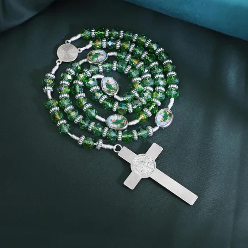 Vista 6 de KOMI Rosario de cuentas católicas para mujer, rosario de acero inoxidable, rosario con aroma de rosa, collar de rosario de cristales, regalos