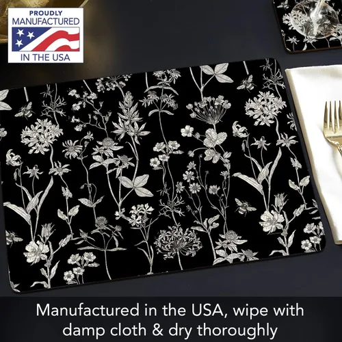 Vista 4 de Manteles Individuales Decorativos Premium de Tablero Duro para Mesa Jardín de Medianoche Negro y Blanco Paquete de 4 Fabricado en los Estados Unidos