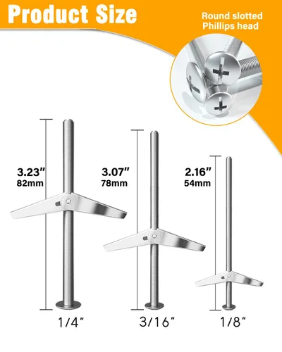Vista 3 de Anclajes para paneles de yeso resistentes de 1/4 de pulgada, 15 pernos de palanca de metal con pernos, kit de anclajes y tornillos de pared seca