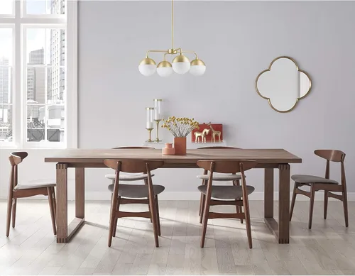 Vista 5 de Linea di Liara Novara - Candelabros dorados de 4 luces para comedor, lámpara sobre mesa, globo de vidrio, iluminación colgante de cocina, lámpara