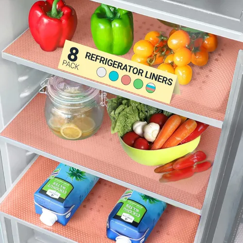 Vista 8 de Revestimientos para estantes de refrigerador (paquete de 8) de Linda’s Essentials - Forro para estantes o cajones sin adhesivo, alfombrillas