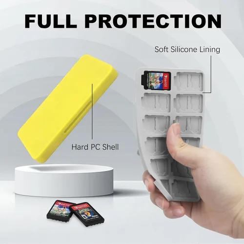 Vista 5 de FYY Nintendo Switch Game Case - Yellow Nintendo Switch Game Holder for Nintendo Switch Cartridge Case with 24 Game Card Slots & 48 Micro SD Card