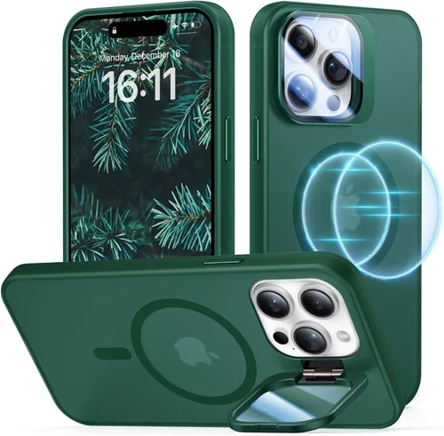 Vista 16 de Funda para iPhone 14 Pro, protección contra caídas de grado militar, compatible con MagSafe, soporte integrado y protector de lente de cámara, funda
