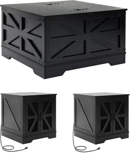 Vista 15 de Mesa de centro negra con almacenamiento, mesa de cóctel con parte superior elevadora con bisagras, mesa central cuadrada de madera con gran