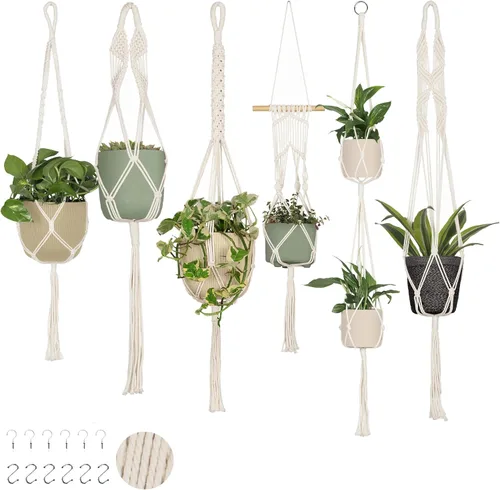 Vista 9 de Nook Theory Paquete de 4 Colgadores de Macramé para Plantas con 8 Ganchos - Macetas Colgantes para Plantas de Interior, Colgadores de Macramé Boho