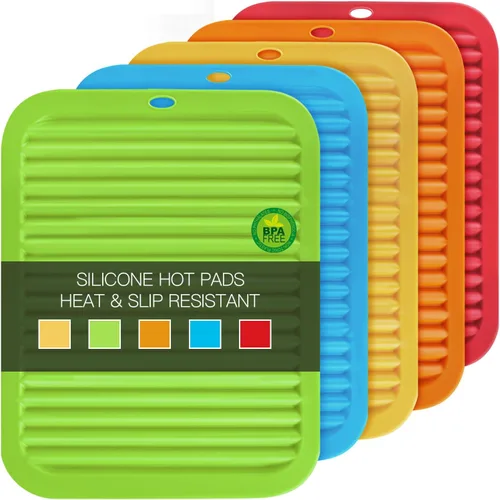 Vista 16 de Salvamanteles para platos calientes, paquete de 4 almohadillas calientes de silicona para cocina, tapete de silicona antideslizante resistente al
