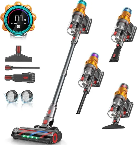 Vista 10 de REBANIC S8 - Aspiradora inalámbrica de 600W, 48Kpa hasta 65 minutos de duración, aspiradora de palo recargable, aspiradora de mano inalámbrica