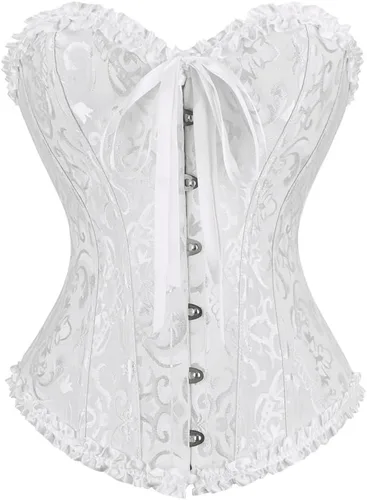 Vista 35 de frawirshau - Corsé para mujer, con cordones, con varillas, escultor de cuerpo, lencería Beige