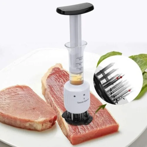 Vista 9 de Ablandador de carne e inyector profesional 2 en 1, cuchillas de aguja de acero inoxidable para carne, carne de res, pollo, ternera, cerdo, pavo