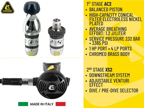 Vista 5 de Cressi Regulador de buceo ideal para principiantes y alquiler- Simple, fuerte y fácil de usar - Filtro cónico y sistema de regulación aguas abajo
