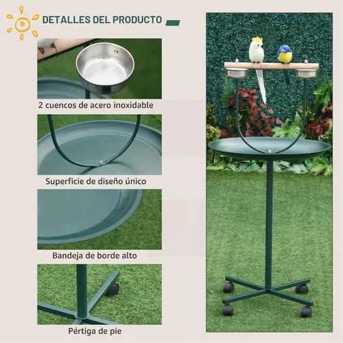 Vista 4 de Pawhut 49" Bird Play Stand w/Ruedas - Verde