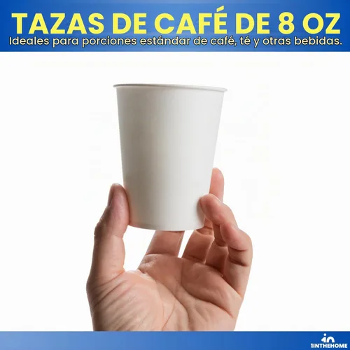 Vista 3 de Tazas de café desechables de 8 onzas con tapas, vasos de papel, color blanco, paquete de 50