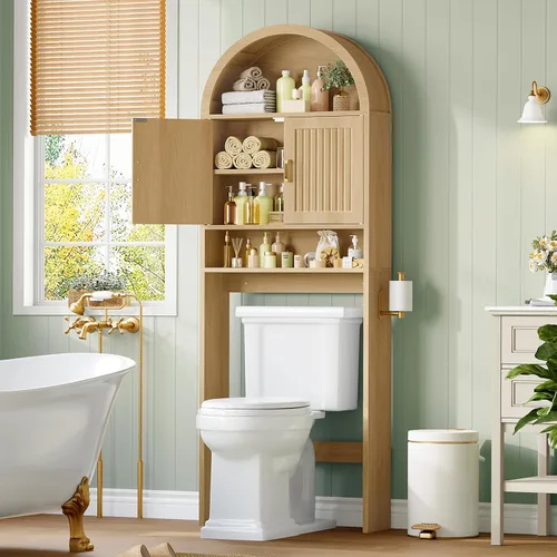 Vista 4 de TEENFON Arched Over The Toilet Storage Cabinet, Bathroom Storage Cabinet