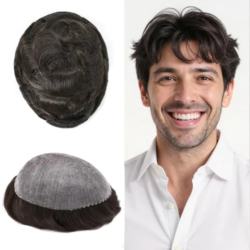 Vista 105 de Toupee for Men Hair Piece Real Human Hair Full Poly Skin Mens Toupee Mens Hair System Injected PU Hair System Invisible Hairpiece for