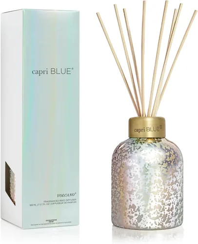 Vista 8 de Capri Blue Difusor de varillas – Viene con aceite difusor perfumado Blue Jean, varillas difusoras y botella de vidrio iridiscente de mercurio