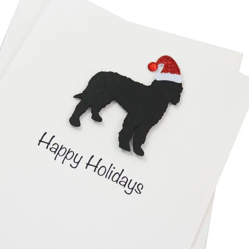 Vista 2 de Black Doodle Bernedoodle - Tarjetas de Navidad (10 unidades), hechas a mano, base blanca, perro con sombrero de Papá Noel Negro