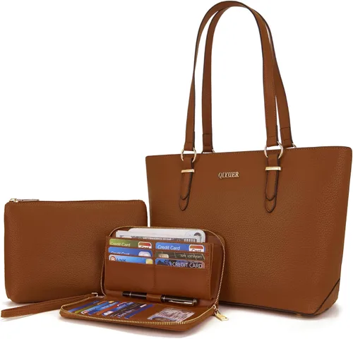 Vista 12 de Qiyuer - Juego de carteras y bolsos para mujer, bolso de trabajo, bolso de mano, bolso de hombro con asa superior, bolso con cartera a juego