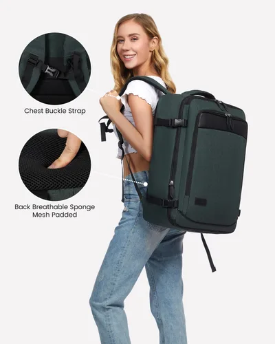 Vista 4 de LOVEVOOK Mochila de transporte grande de 45 litros para mujeres y hombres, aprobada por aerolíneas, mochilas de maleta grande expandible con 4 cubos