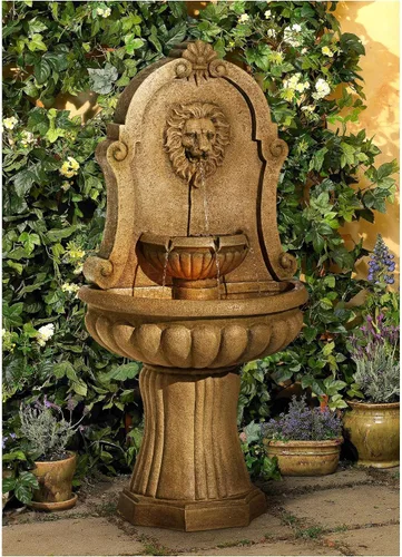 Vista 2 de Royal Savanna Lion - Fuente de suelo italiana grande de 58 pulgadas de alto, decoración italiana para interiores y exteriores, piedra sintética