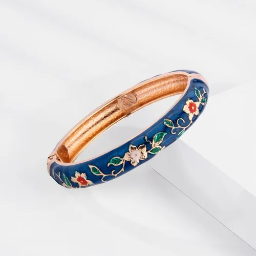Vista 7 de UJOY Pulsera Cloisonne multicolor para mujer, chapada en oro, con flores, esmaltada, con bisagras, regalo de joyería, 55A-3PCS