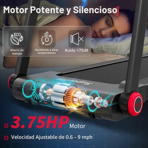 Vista 2 de Goplus Cinta de correr plegable de 3.75 HP, caminadora independiente Superfit con aplicación, 12 programas preestablecidos, pantalla LCD, monitor