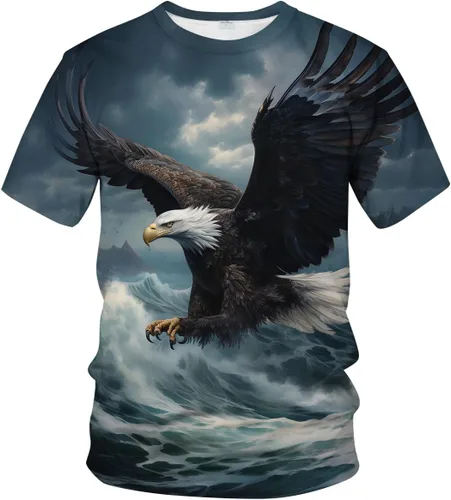 Vista 4 de Camiseta de verano para hombre, diseño de águila, animal, retro, con estampado de águila