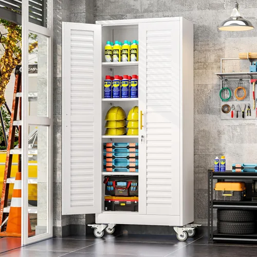 Vista 11 de Metal Garage Storage Cabinet, 36” Rolling Wheels Tool Cabinet with Lock-2 Adjustable Shelves, Locking Storage, Steel Locker Storage Systems for Home