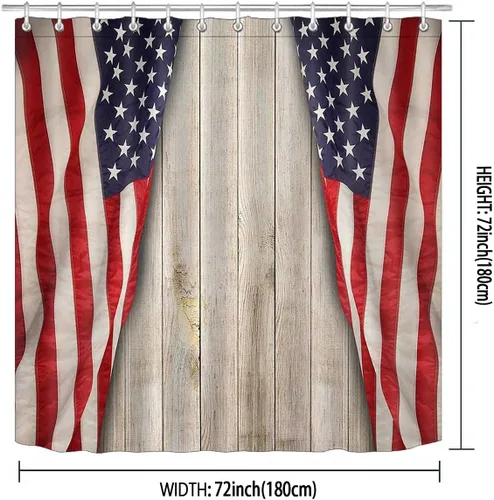 Vista 2 de Namdeva Cortina de ducha con bandera estadounidense, diseño de estrellas y rayas patrióticas, 4 de julio, Día de la Independencia, tablero