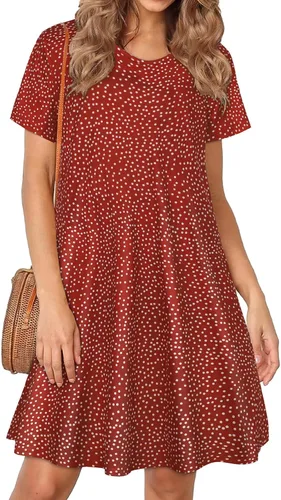 Vista 8 de Vestidos de verano para mujer, informales, holgados, estilo camiseta, florales, de manga corta, con vuelo y bolsillos, para la playa