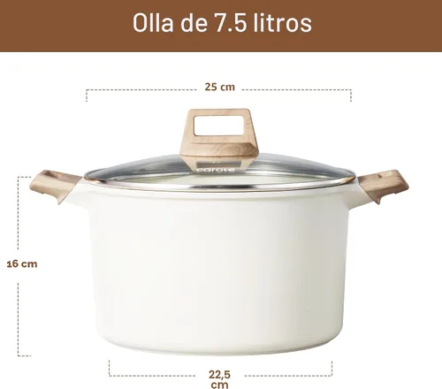Vista 2 de CAROTE Olla antiadherente con tapa, granito blanco de 8 cuartos de galón