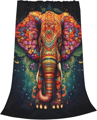 Vista 2 de Manta con diseño de mandala y elefante, regalos para mujeres adultas, manta de franela india colorida, suave y esponjosa, ligera para decoración