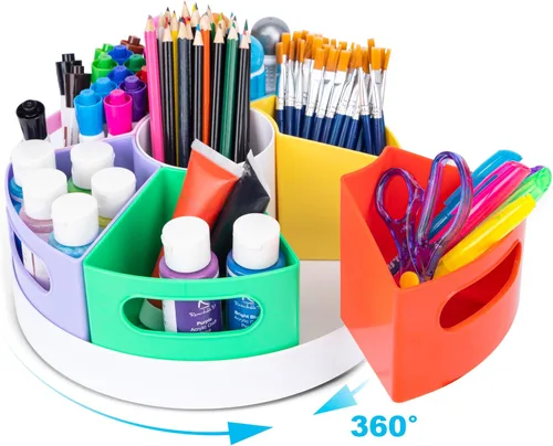 Vista 9 de CraftGenes Organizador de Suministros de Arte, Portálápices Extra Grande de 360° con 7 Compartimentos Removibles para Niños, Organizador