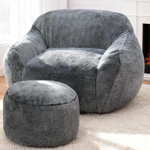 Vista 19 de Puf gigante para adultos, sillas grandes de espuma viscoelástica, sofá puff de gran tamaño con relleno, silla de lectura grande de piel sintética
