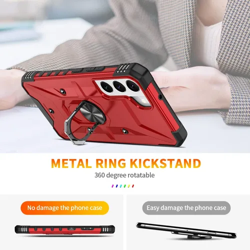 Vista 4 de Funda para Galaxy S21 Plus con protector de pantalla de TPU autorreparable, paquete de 2, grado militar, doble a prueba de golpes, con soporte (rojo)