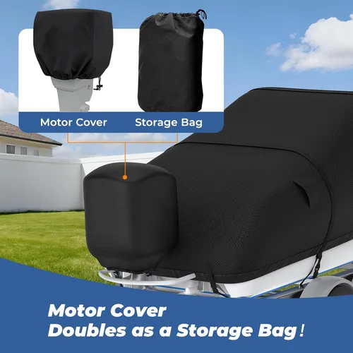 Vista 5 de RVMasking - Funda para barco, 1400D resistente reforzada en el medio, impermeable y remolcable con bolsa de almacenamiento para casco V, de tres