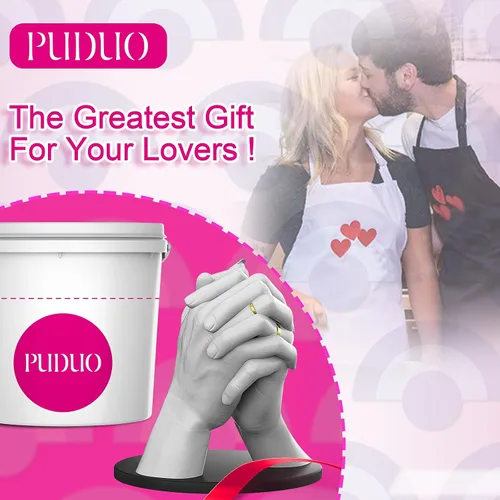 Vista 4 de Puduo Kit de Moldeo de Manos para Parejas o Familia, Molde de Mano de Yeso DIY Kit de Escultura de Recuerdo, Regalos para Ella, Niños, Bodas