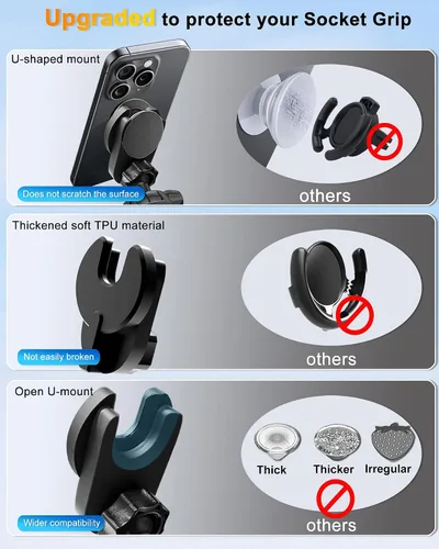 Vista 6 de Soporte de teléfono de automóvil para Pop Socket, agarre para tablero de instrumentos, base adhesiva doble para cualquier superficie, soporte