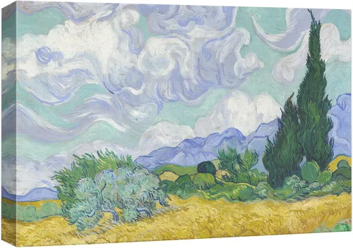 Vista 34 de Van Gogh - Lienzo con diseño giclée de olivos con cielo amarillo y sol, arte de pared de galería, estirado y enmarcado, listo para colgar, 24 x 36