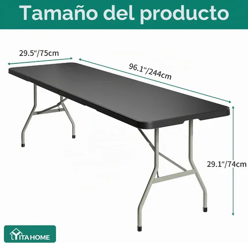 Vista 3 de Mesas plegables YITAHOME de 8 pies Heavy Duty Folding Table with Carrying Handle, Plastic Fold up Table for Outdoor Camping Picnic Parties/Indoor